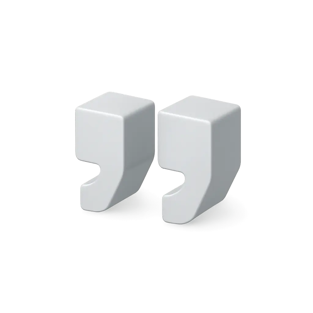 3D icon of white quotation marks.
