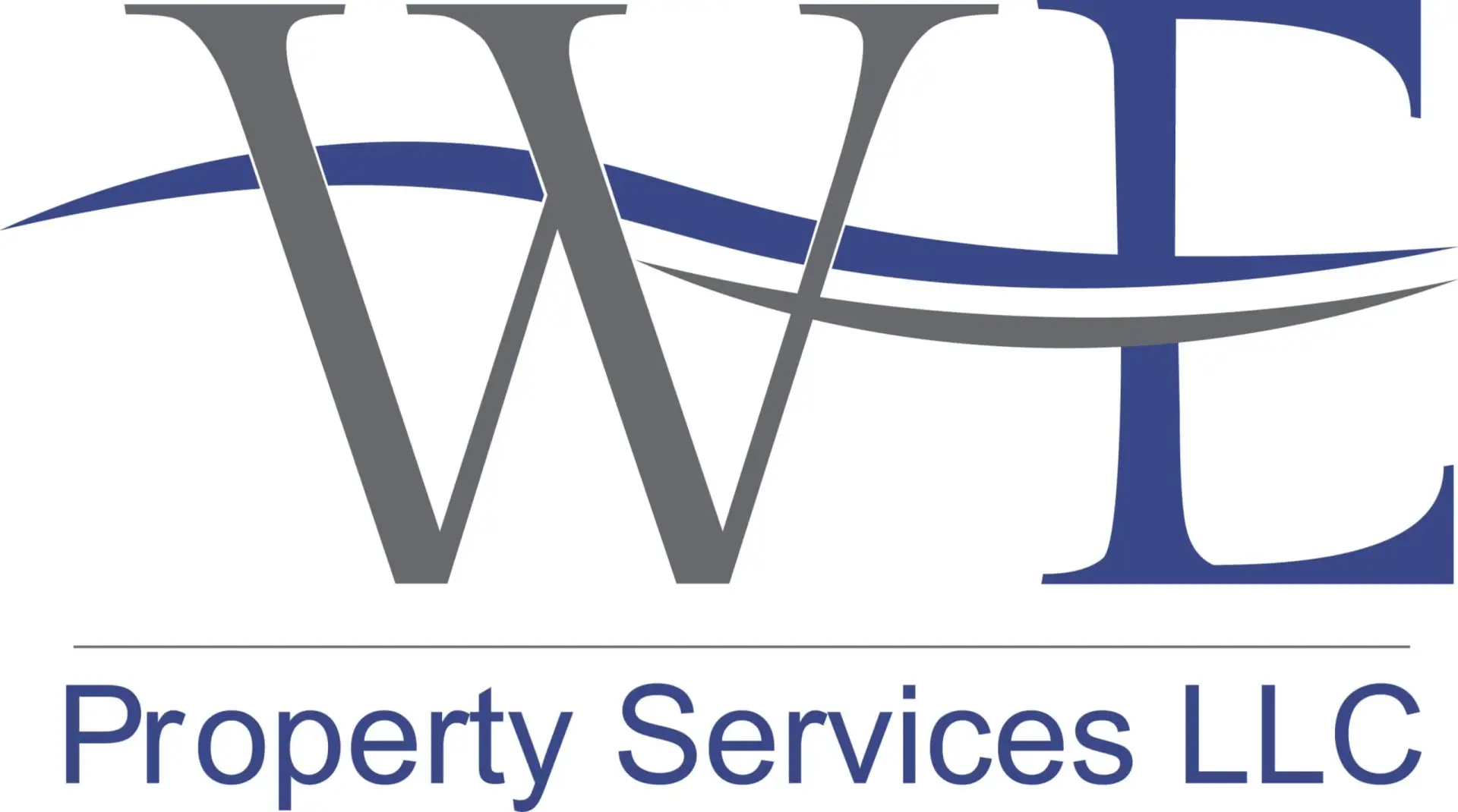 WE Property Services LLC logo with stylized wave across the initials.
